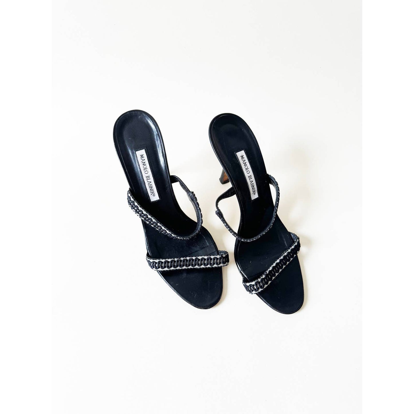 Vintage Manolo Blahnik Black Strappy Boho Sandal Heels | Size 9.5 US 40 IT