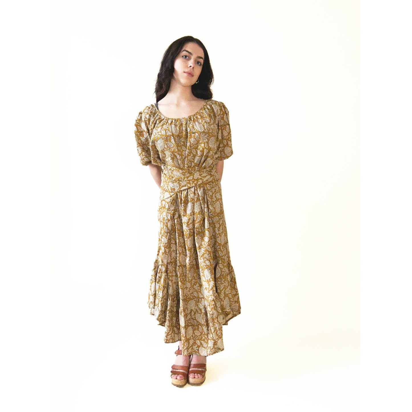 Puff Sleeve Boho Yellow Floral Dress