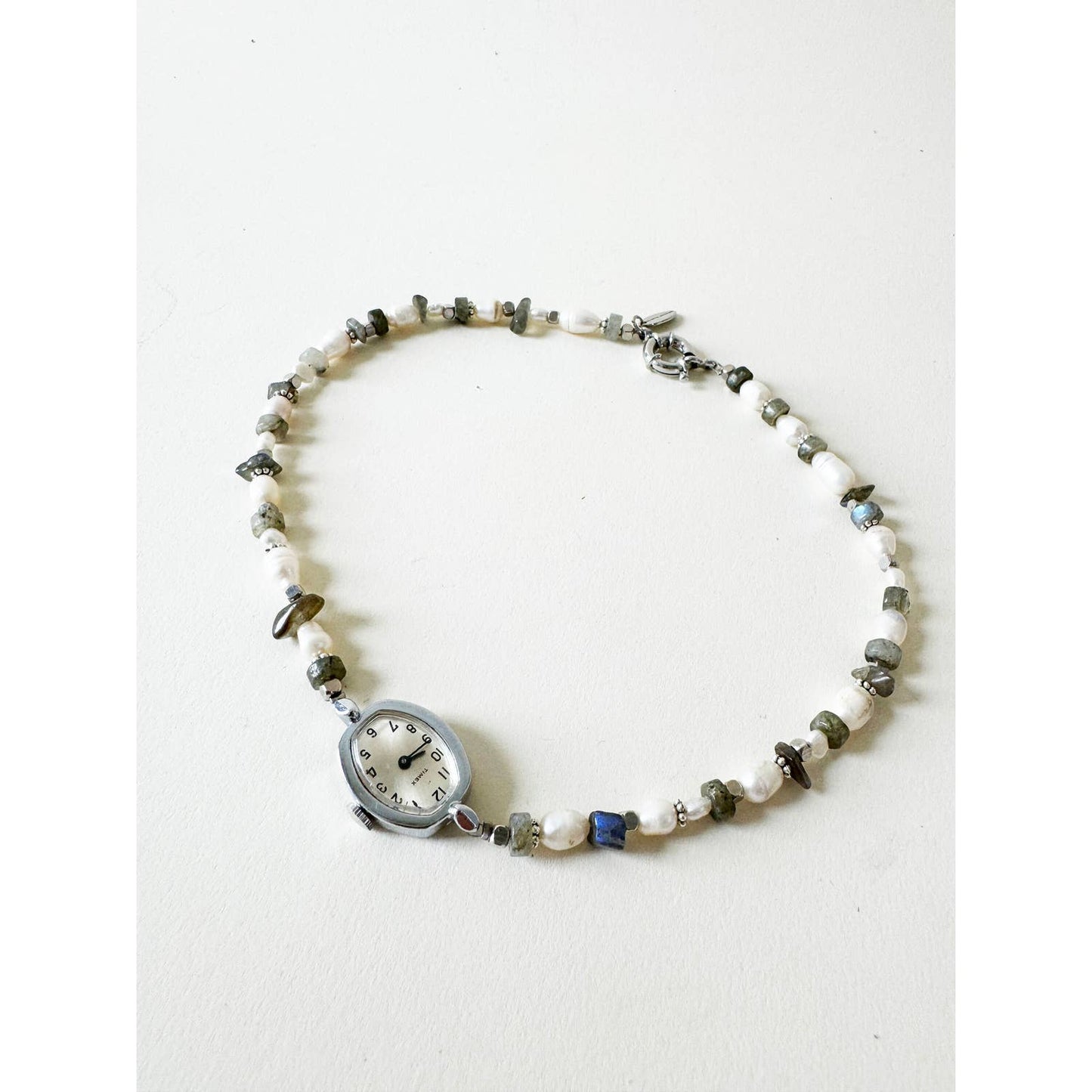 Watch Necklace | Vintage One of a Kind Watch Choker with Pearls and Laborite Details