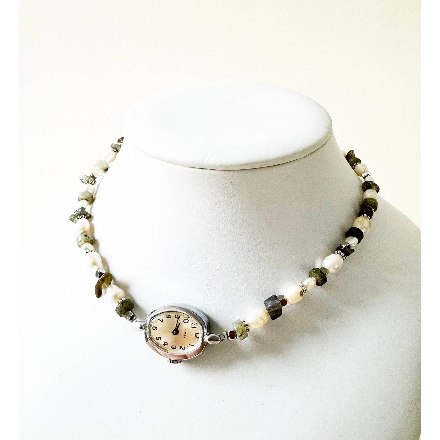 Watch Necklace | Vintage One of a Kind Watch Choker with Pearls and Laborite Details