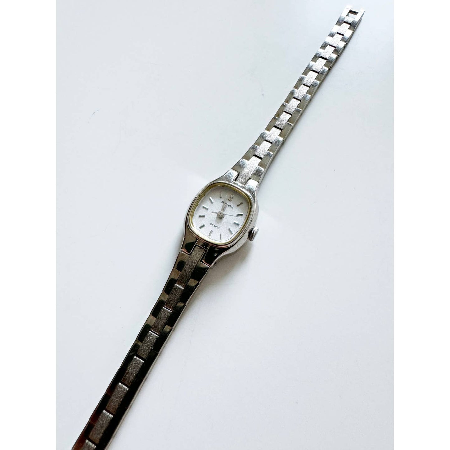 Vintage 90s Small Silver Watch with Square Face | Pulsar