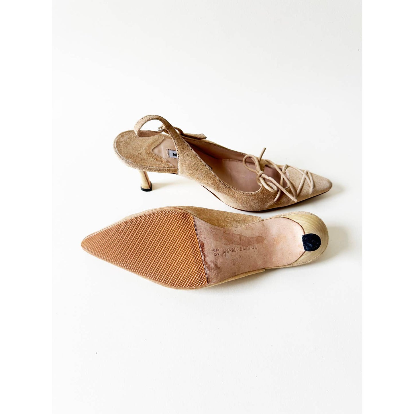 Vintage Manolo Blahnik Slingback Heels with Tie Topl | Size 6 US 36IT