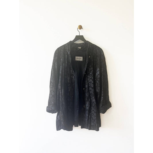 Vintage 90's Leather Black Flower Print Jacket Bally