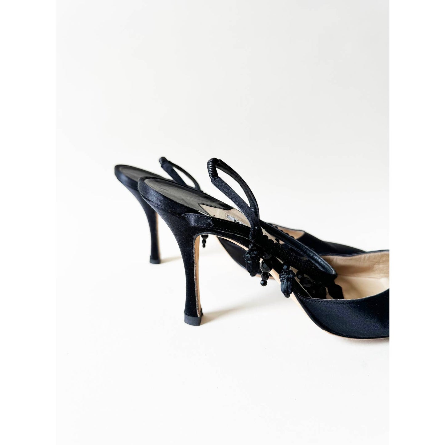 Vintage Manolo Blahnik Beaded Pointed Toe Satin Heels | Size 10 US 40.5 IT