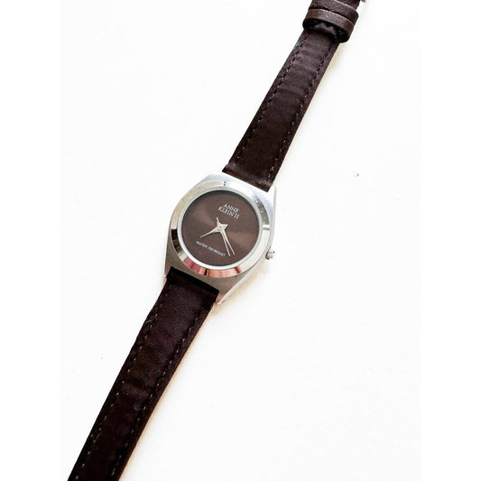 Vintage Leather Watch with Brown Details and Silver Details | Anne Klein