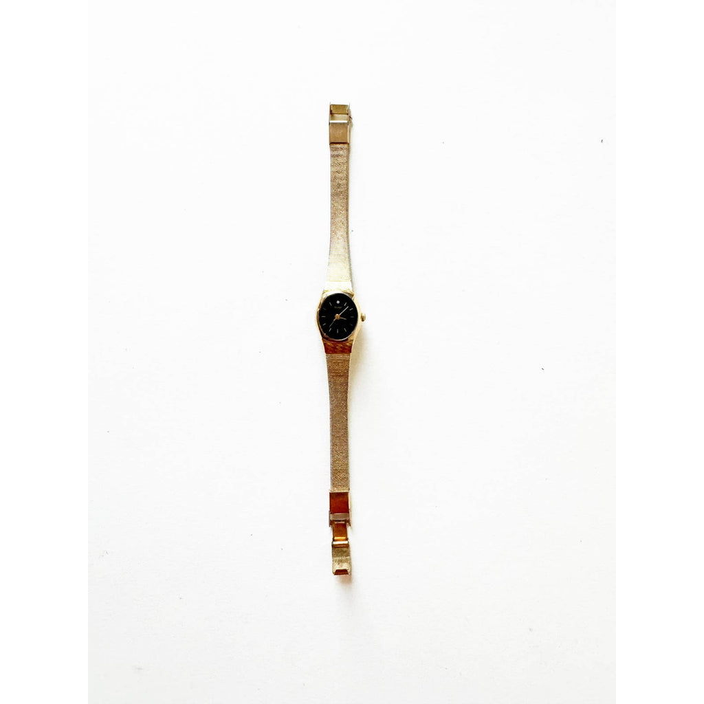 Vintage Matte Gold Watch w/ Oval Black Face
