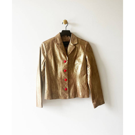 Vintage 90's Express Leather Gold Jacket Blazer with Heart Button