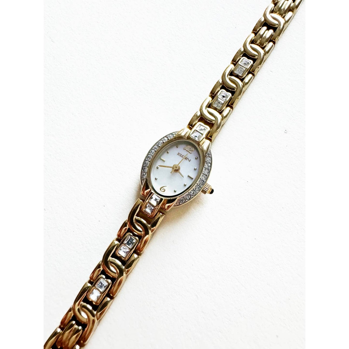 Vintage Small Gold Watch with Crystal Face | Elgin