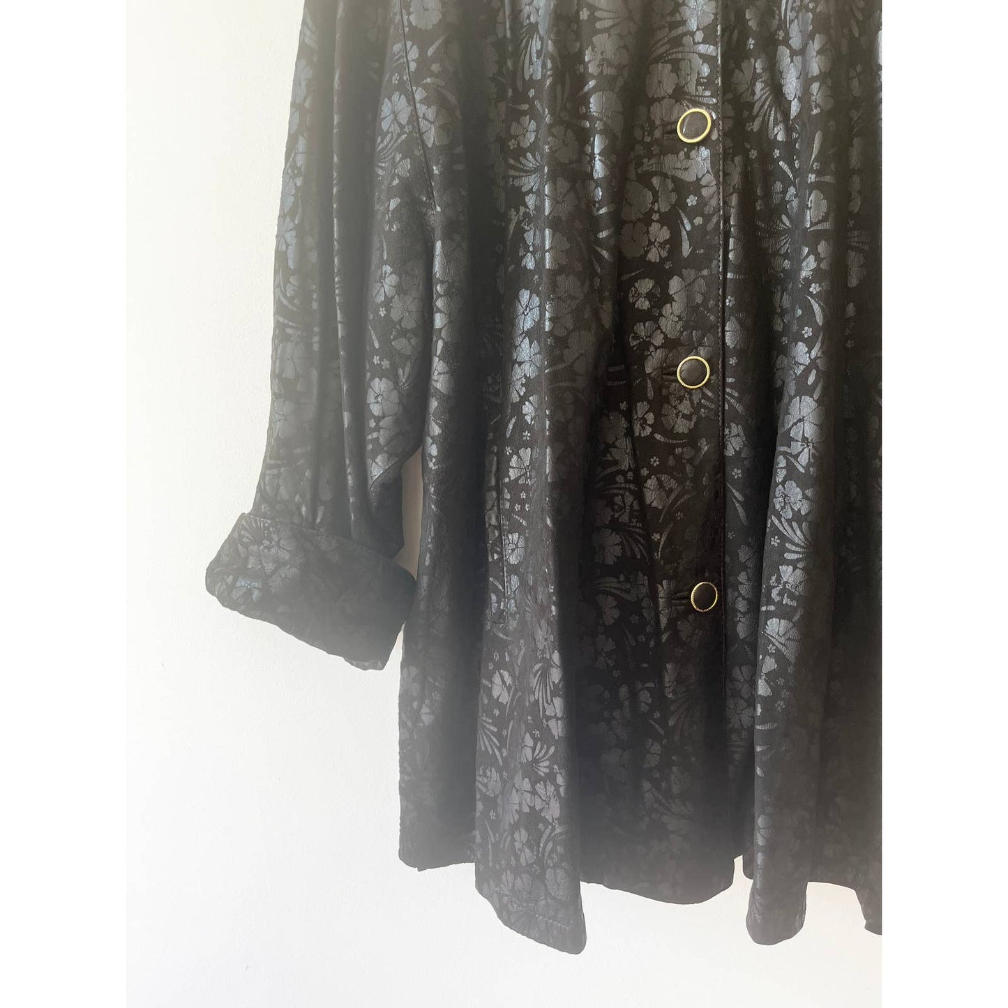 Vintage 90's Leather Black Flower Print Jacket Bally
