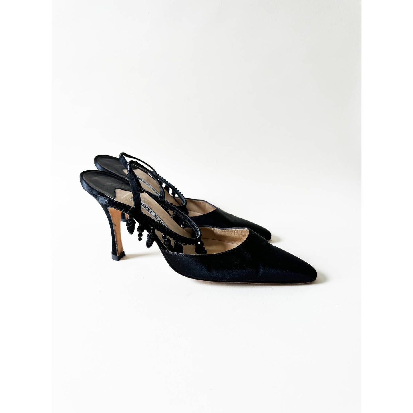Vintage Manolo Blahnik Beaded Pointed Toe Satin Heels | Size 10 US 40.5 IT