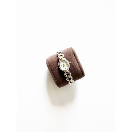 Vintage Small Two Tone Watch with Oval Face | Now