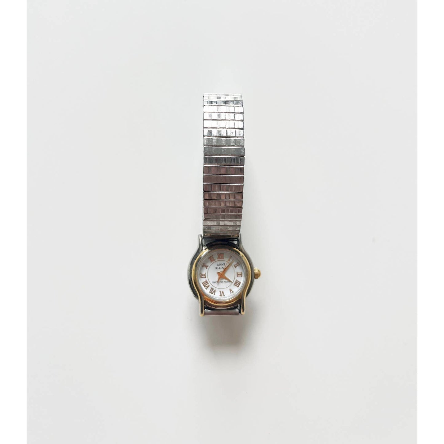 Vintage Two Tone 90s Watch w/ White Face Stretch Band Anne Klein