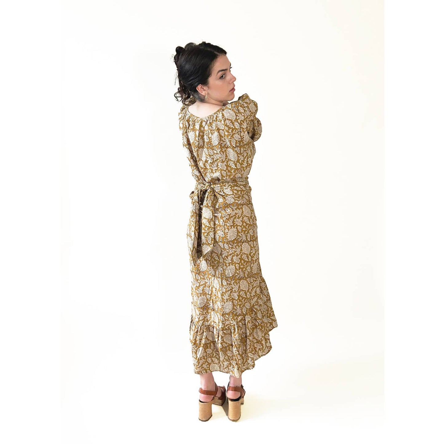 Puff Sleeve Boho Yellow Floral Dress