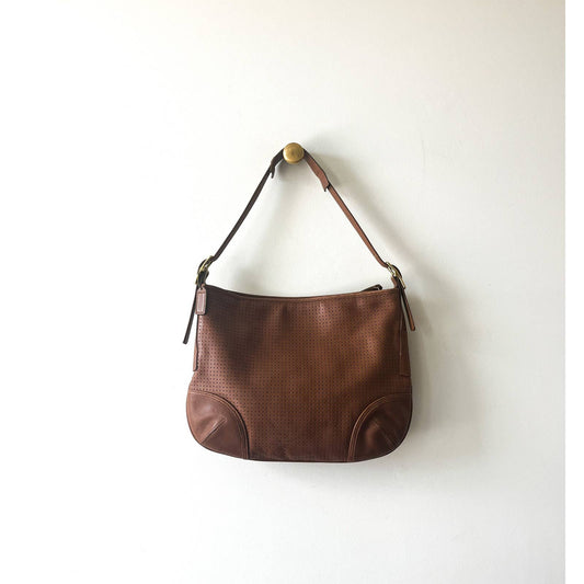 90s Vintage Carmel Brown Coach Leather Perforated Shoulder Bag
