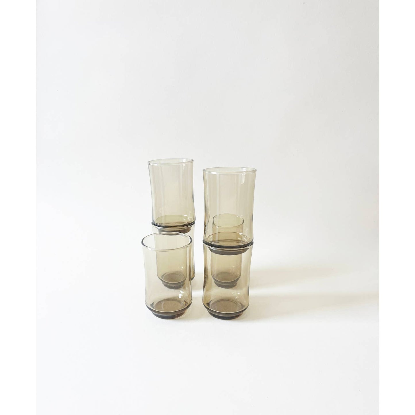 Vintage Grey Glass Mini Drinking Cups | Minimalist Set of 6 Small Classes