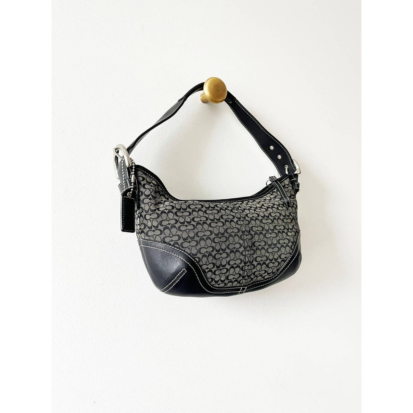Black Leather Logo Y2k Coach Mini Bag Grey