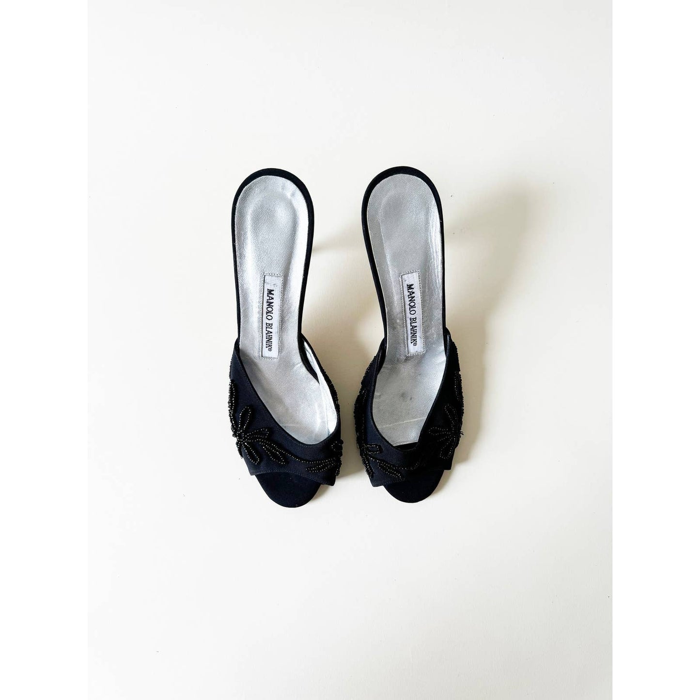Vintage Manolo Blahnik Beaded Open Toe Heels | Size 6.5 US 37 IT