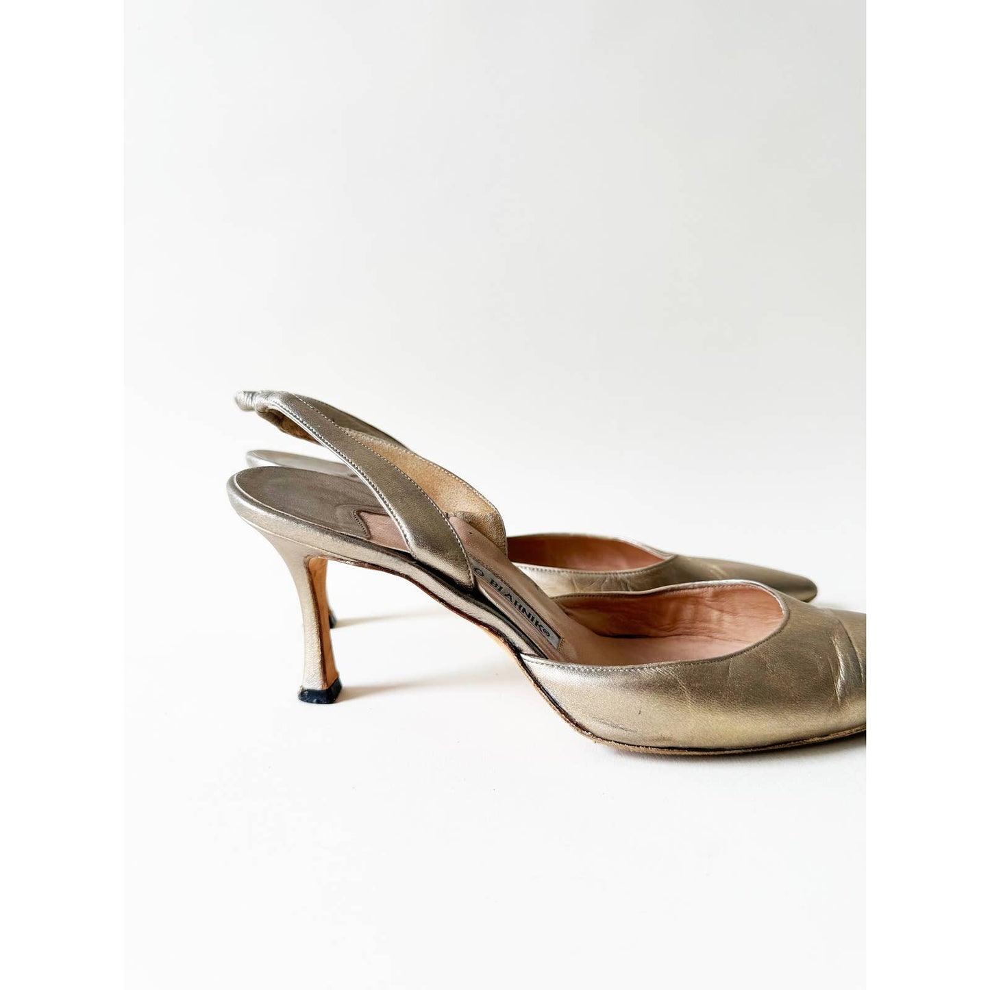 Vintage Manolo Blahnik Gold Pointed Toe Slingback Heels | Size 8.5 US 39 IT