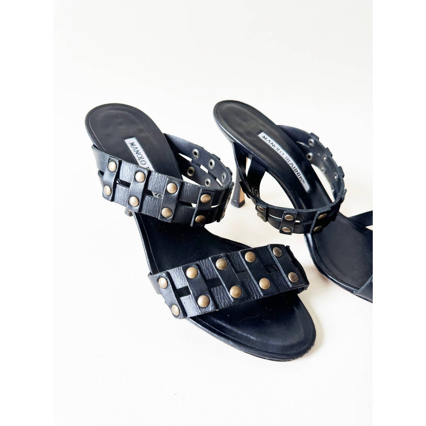 Vintage Manolo Blahnik Studded Boho Sandal Heels | Size 7 US 37.5IT