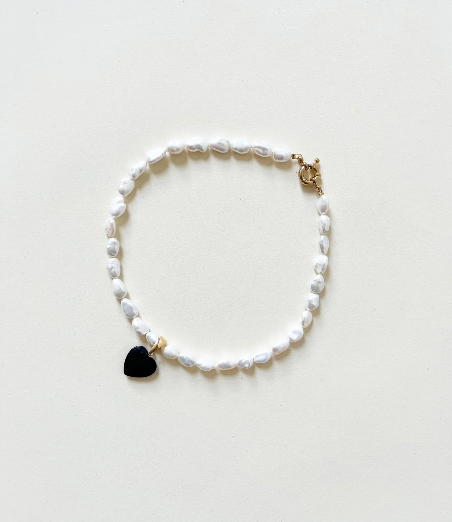 Handmade Large Freshwater Pearl Stone Heart Charm Necklace