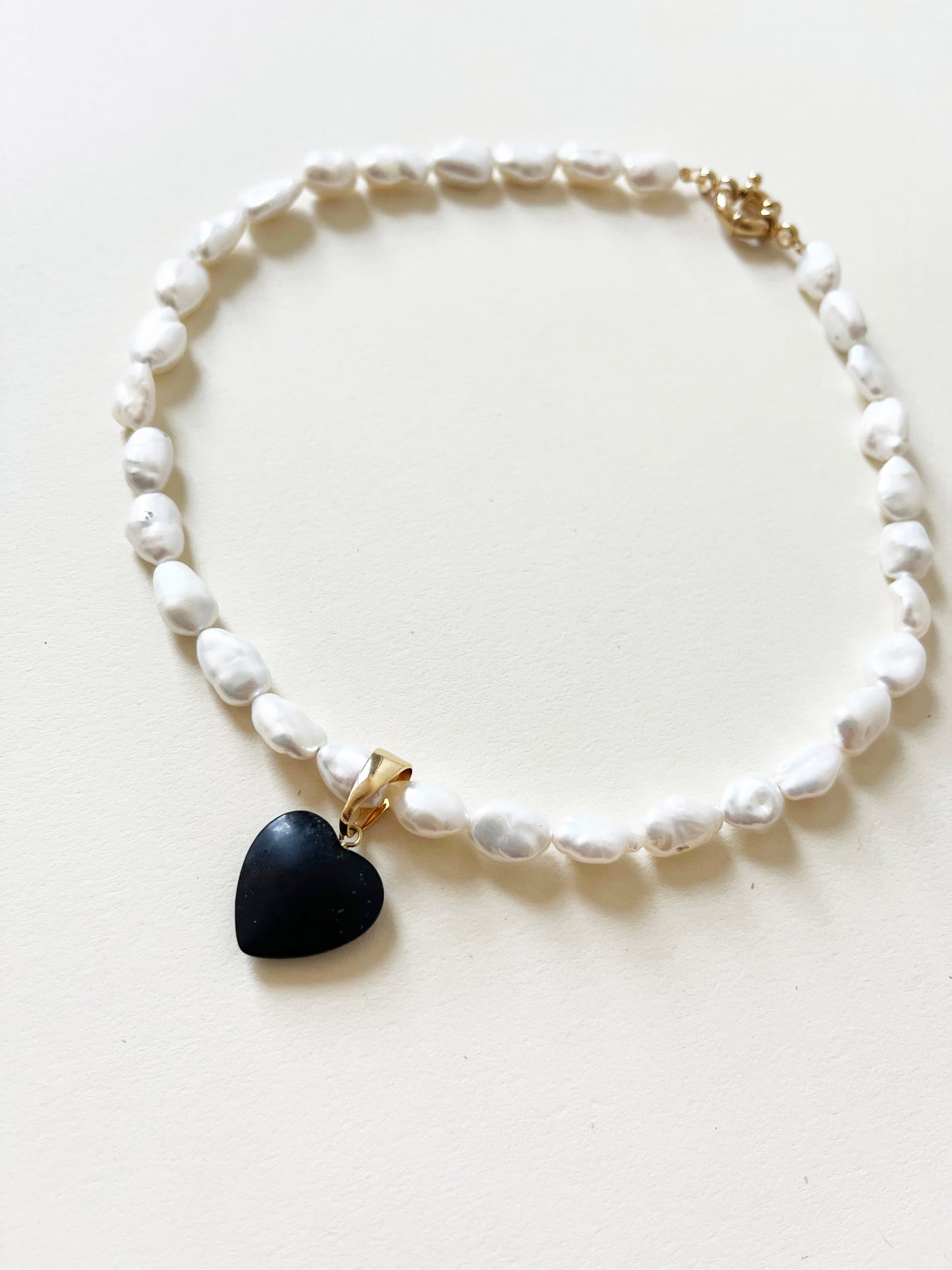Handmade Large Freshwater Pearl Stone Heart Charm Necklace
