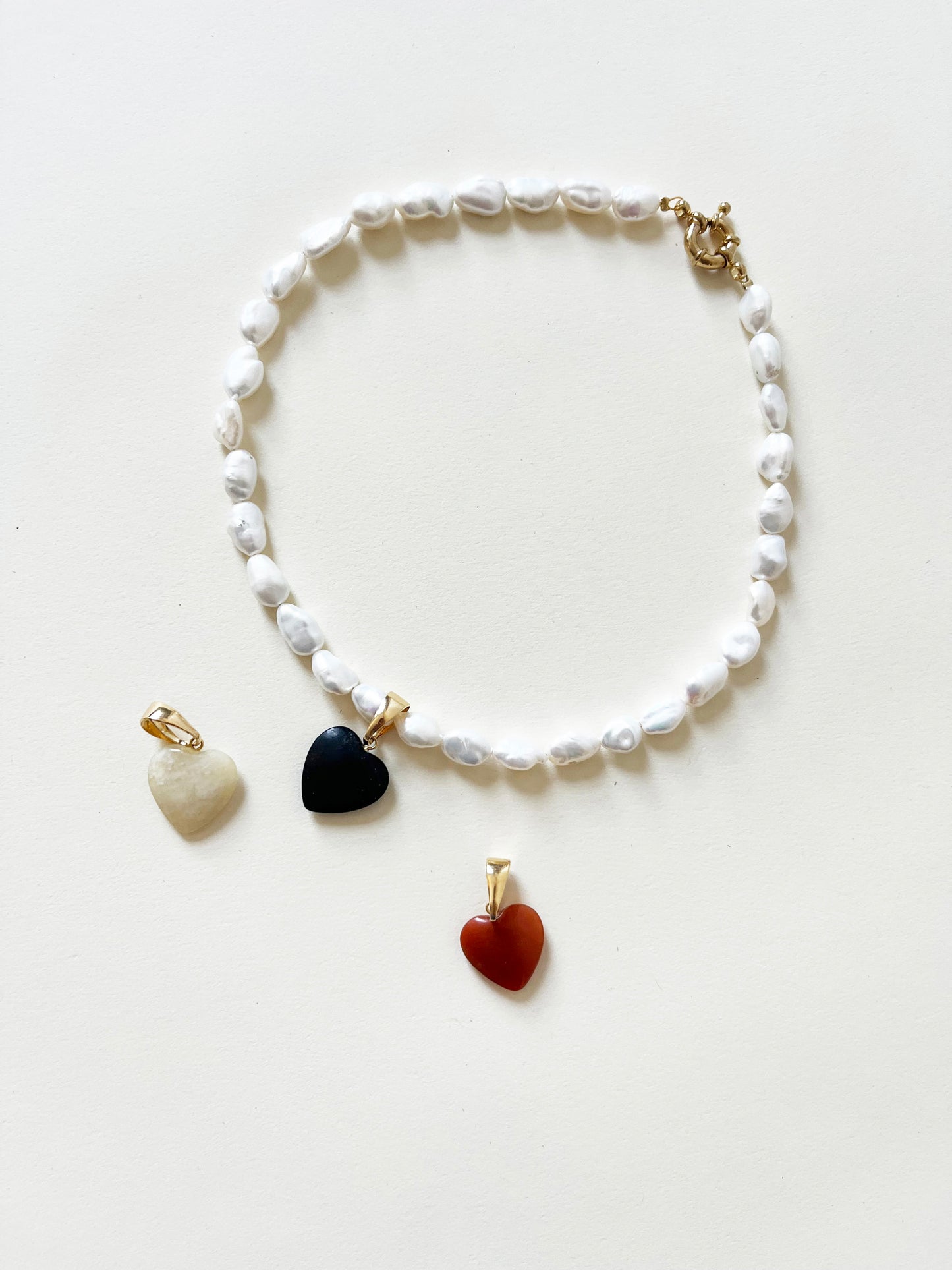 Handmade Large Freshwater Pearl Stone Heart Charm Necklace