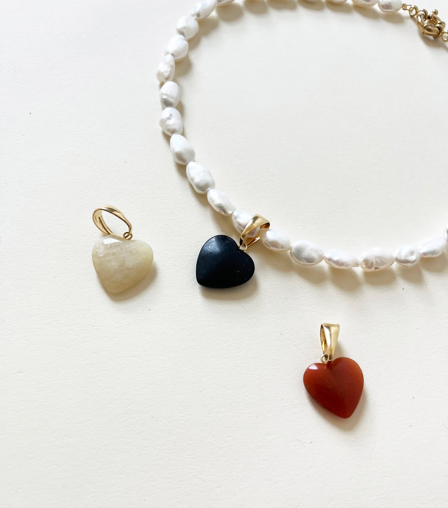 Handmade Large Freshwater Pearl Stone Heart Charm Necklace
