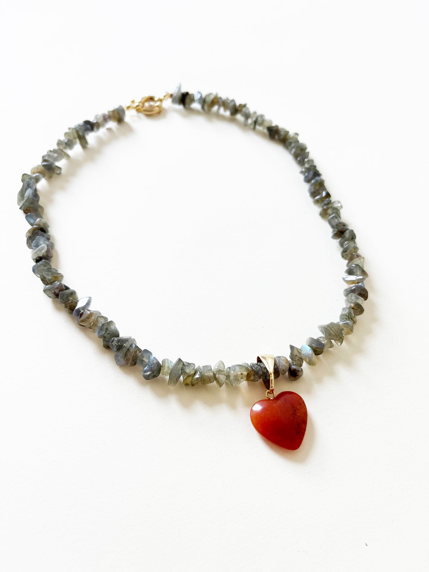 Handmade Quartz Labradorite Stone Heart Charm Necklace