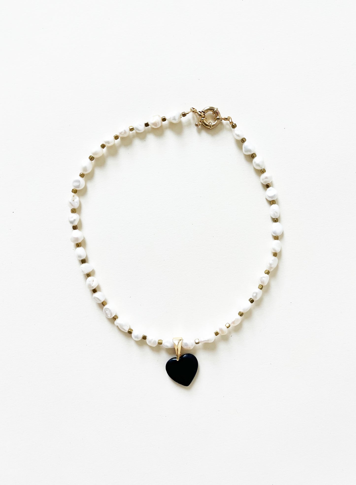 Handmade Freshwater Pearl Stone Heart Charm Necklace