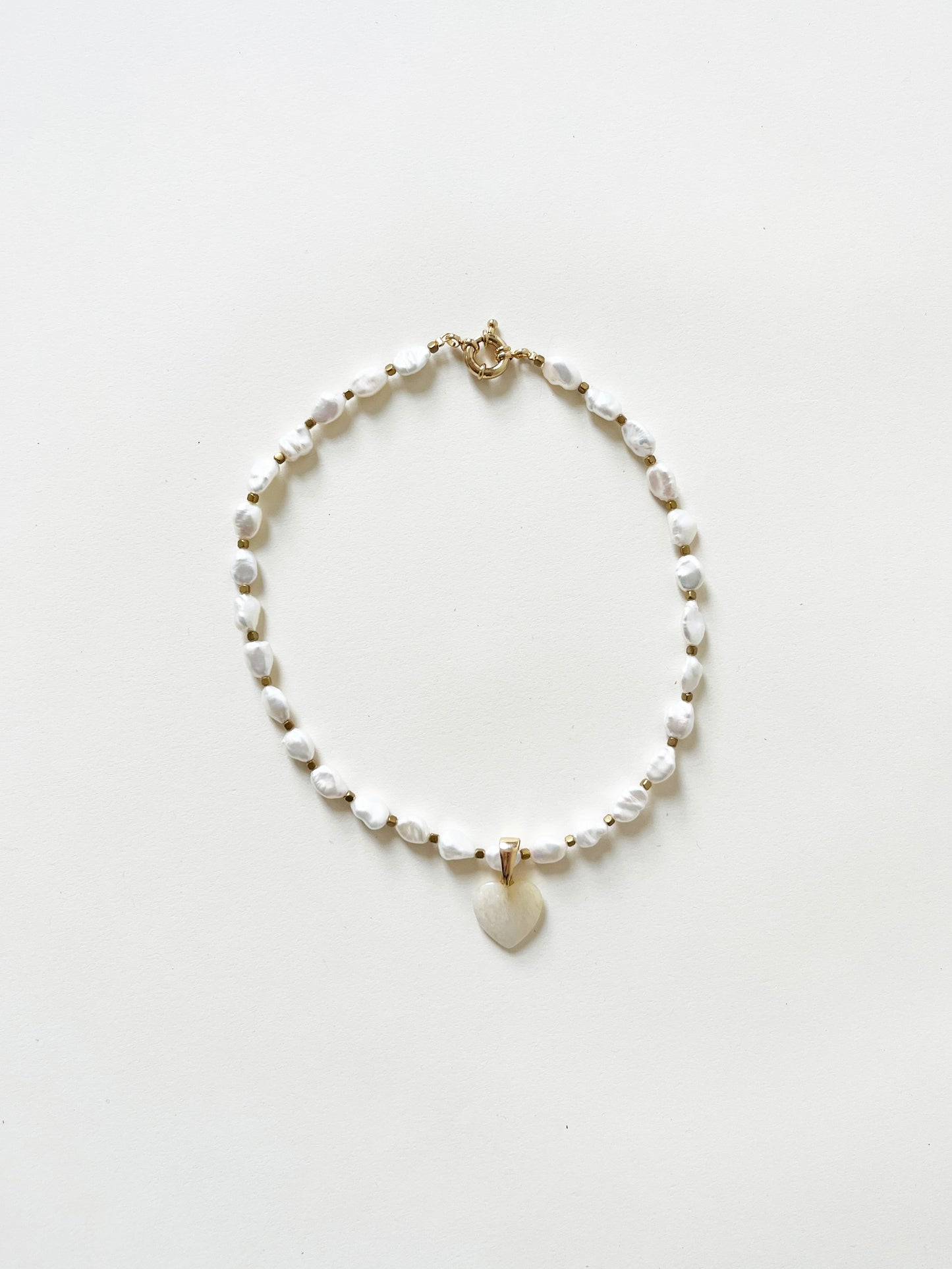 Handmade Large Freshwater Pearl Stone Heart Charm Necklace