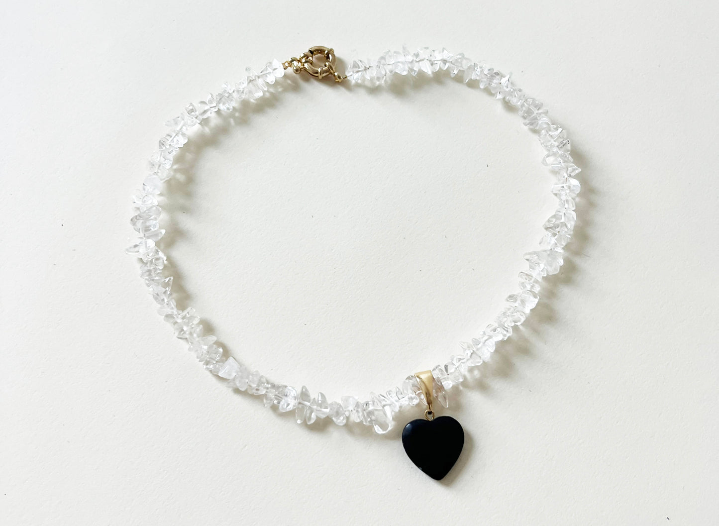 Handmade Quartz Crystal Stone Heart Charm Necklace