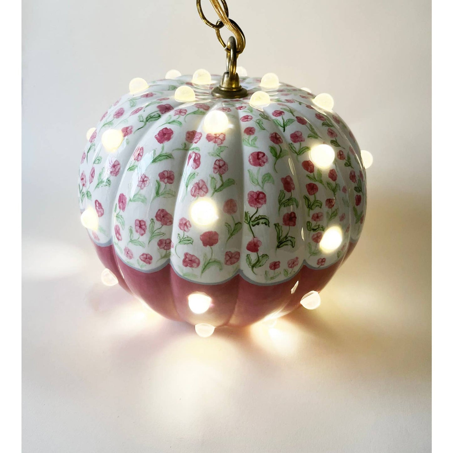 Vintage Handpainted Floral Pink Lamp with Clear Marbles