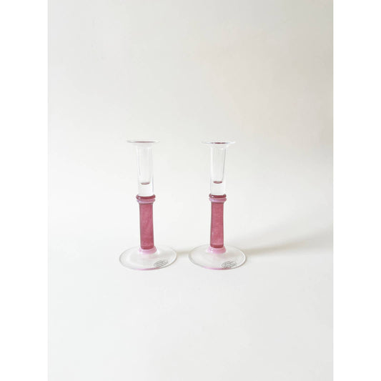 Pair of Vintage Mod Crystal Pink Candle Holders