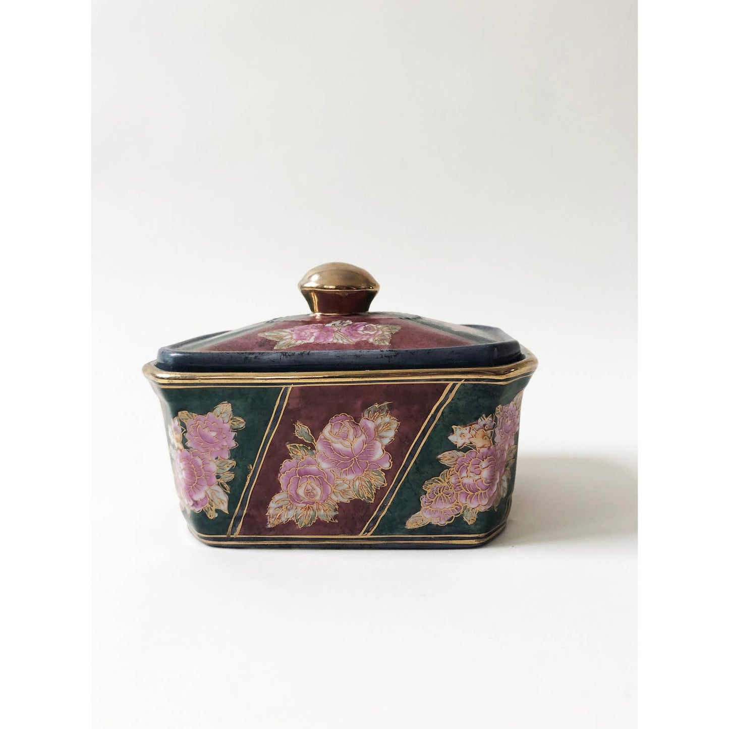 Vintage Ceramic Decorative Chinoiserie Storage Jar w/ Lid