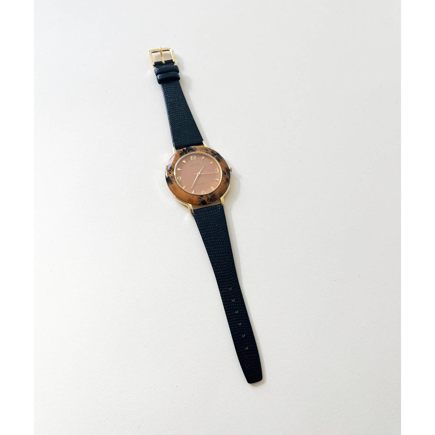 Large Face VintageTortoise Shell Gold Watch