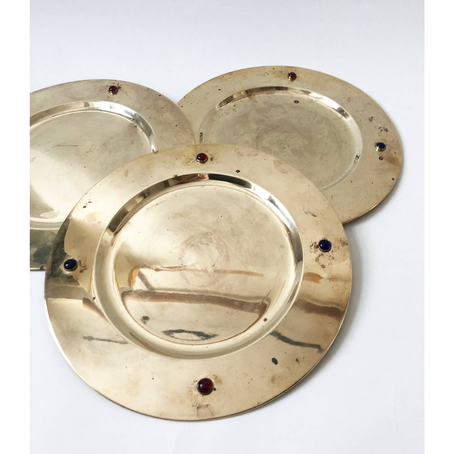 Vintage Brass Gold Round Tray w/ Jewels