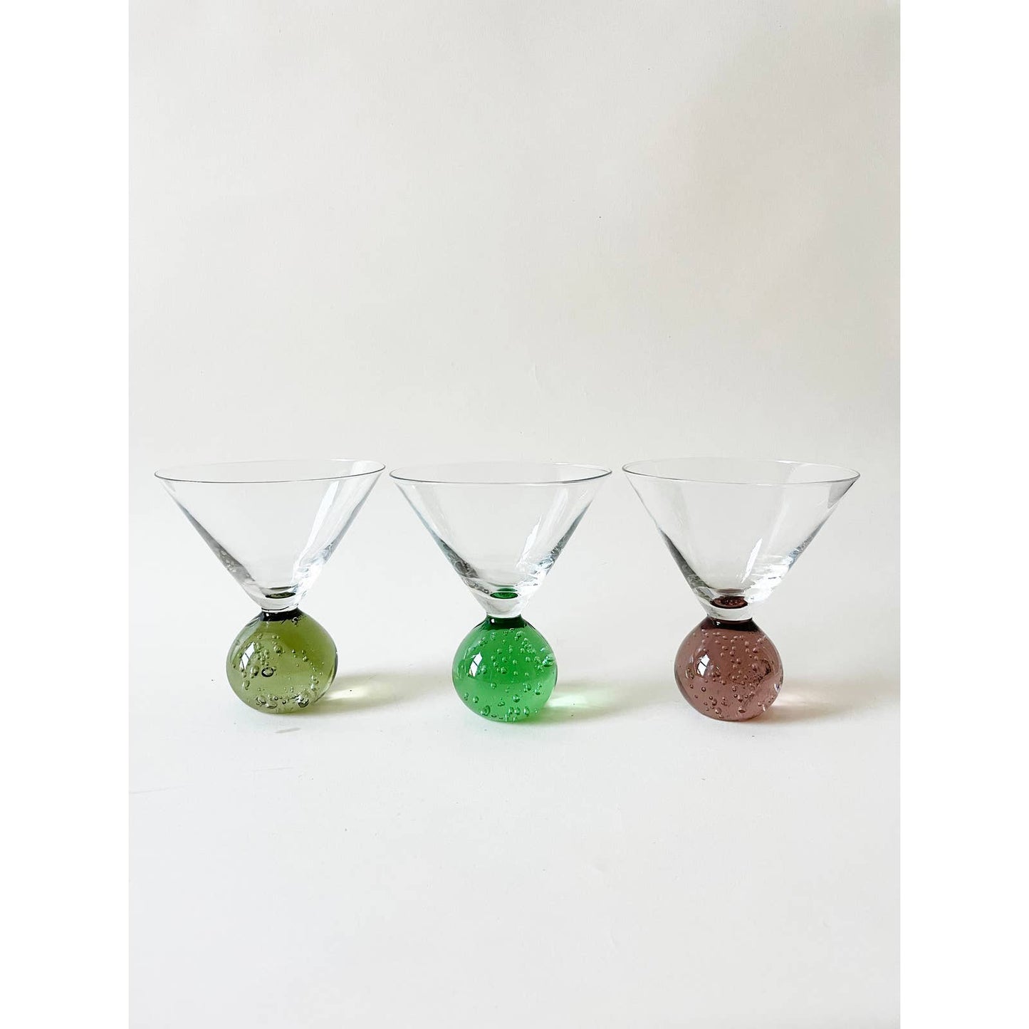 Set of 3 Unique 80's Bubble Glass Martini Glass