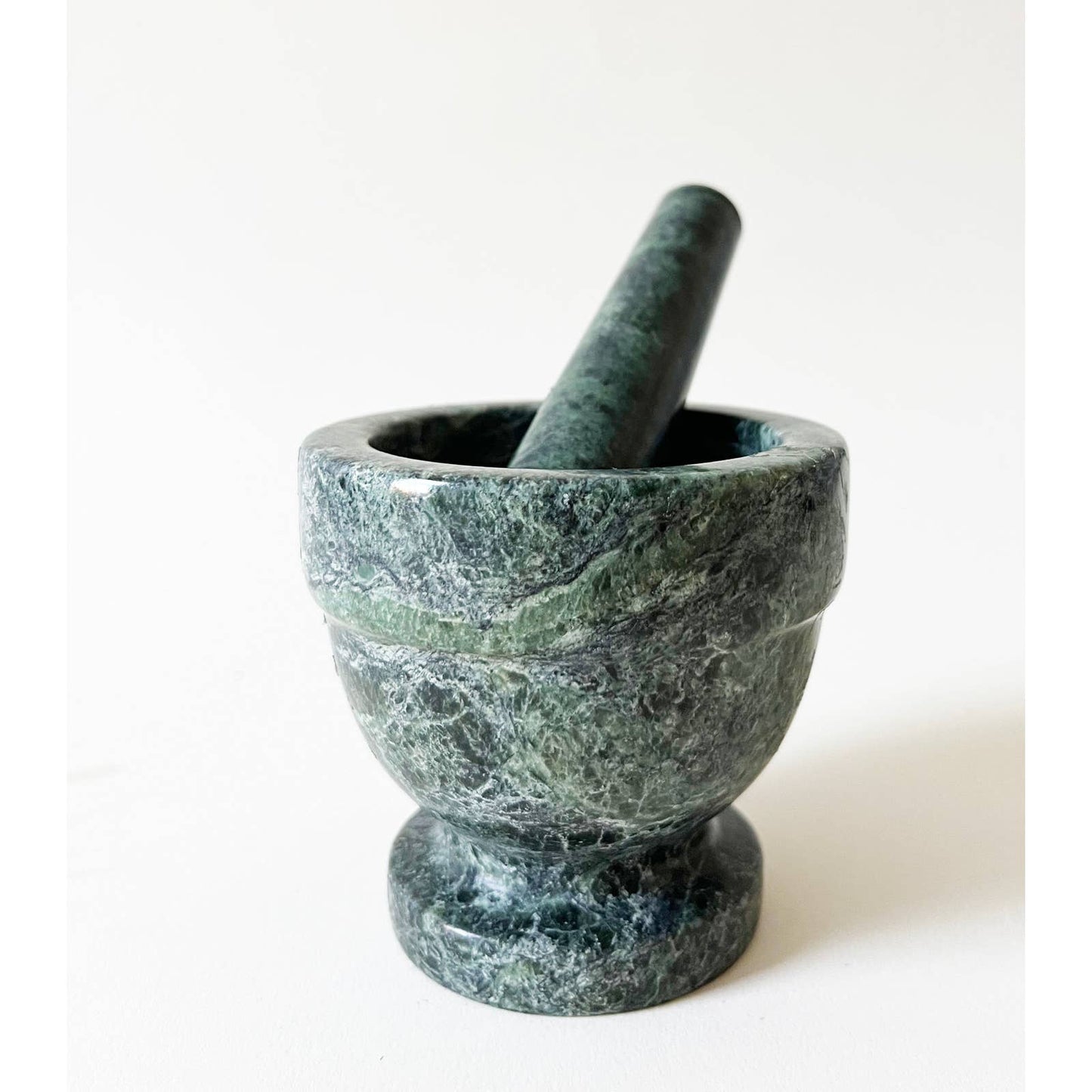 Vintage Green Marble Mortar and Pestle