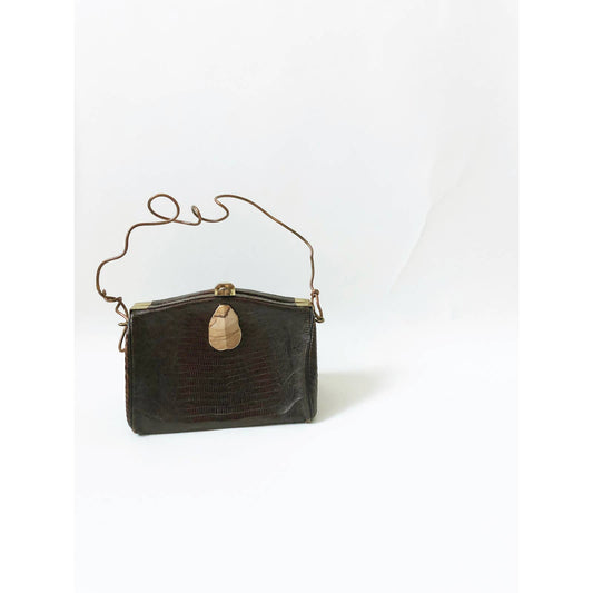 Boho Vintage Leather Skin Handbag 1940 Sculptural Purse