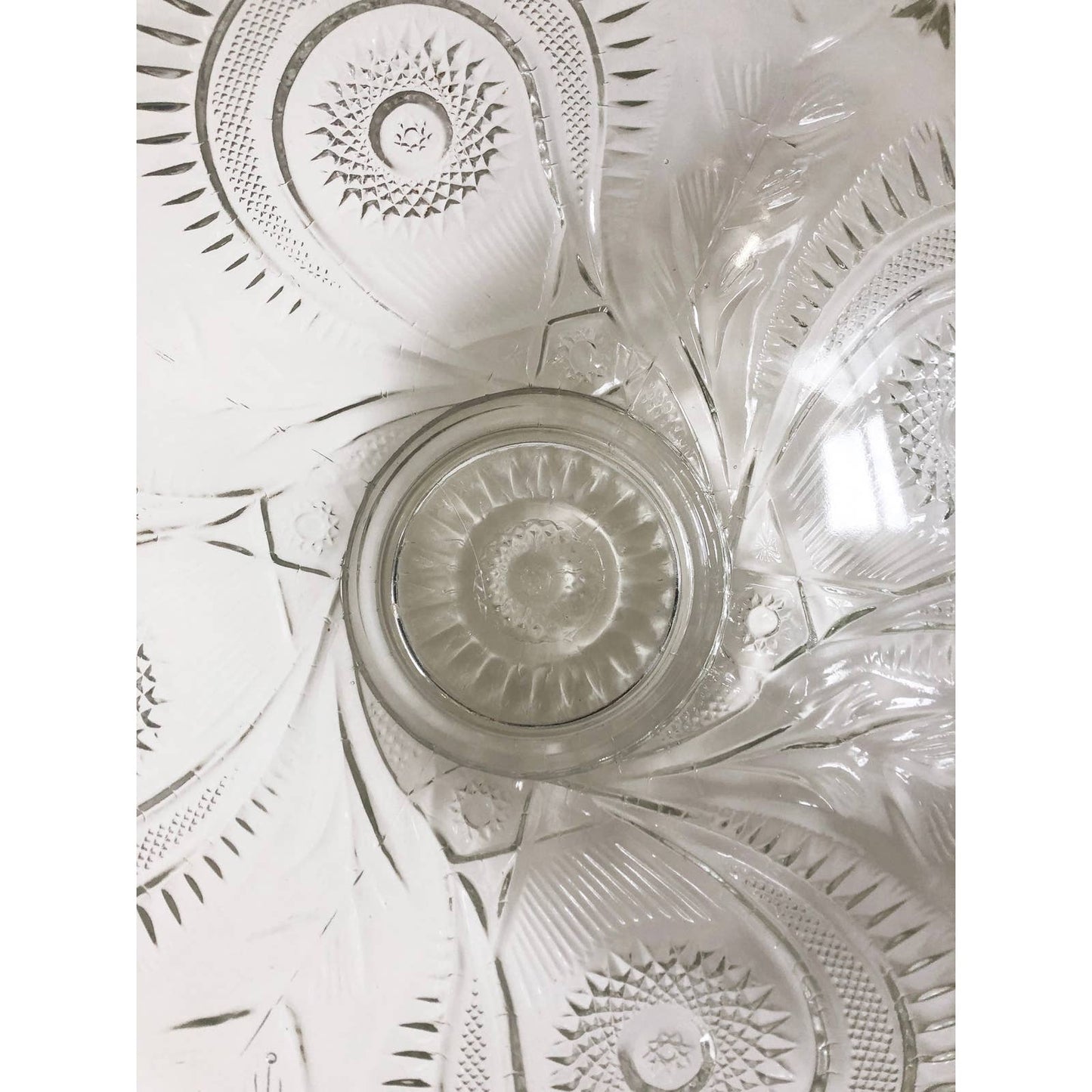 Large Vintage Glass Etched Punch Bowl