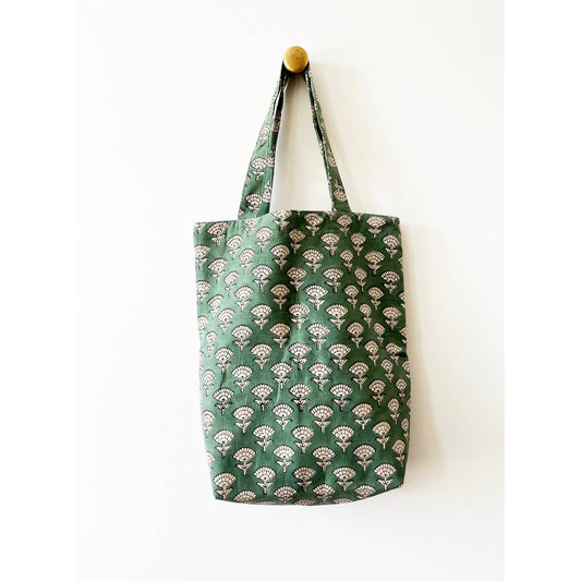 Green Flower Boho Print Tote Bag