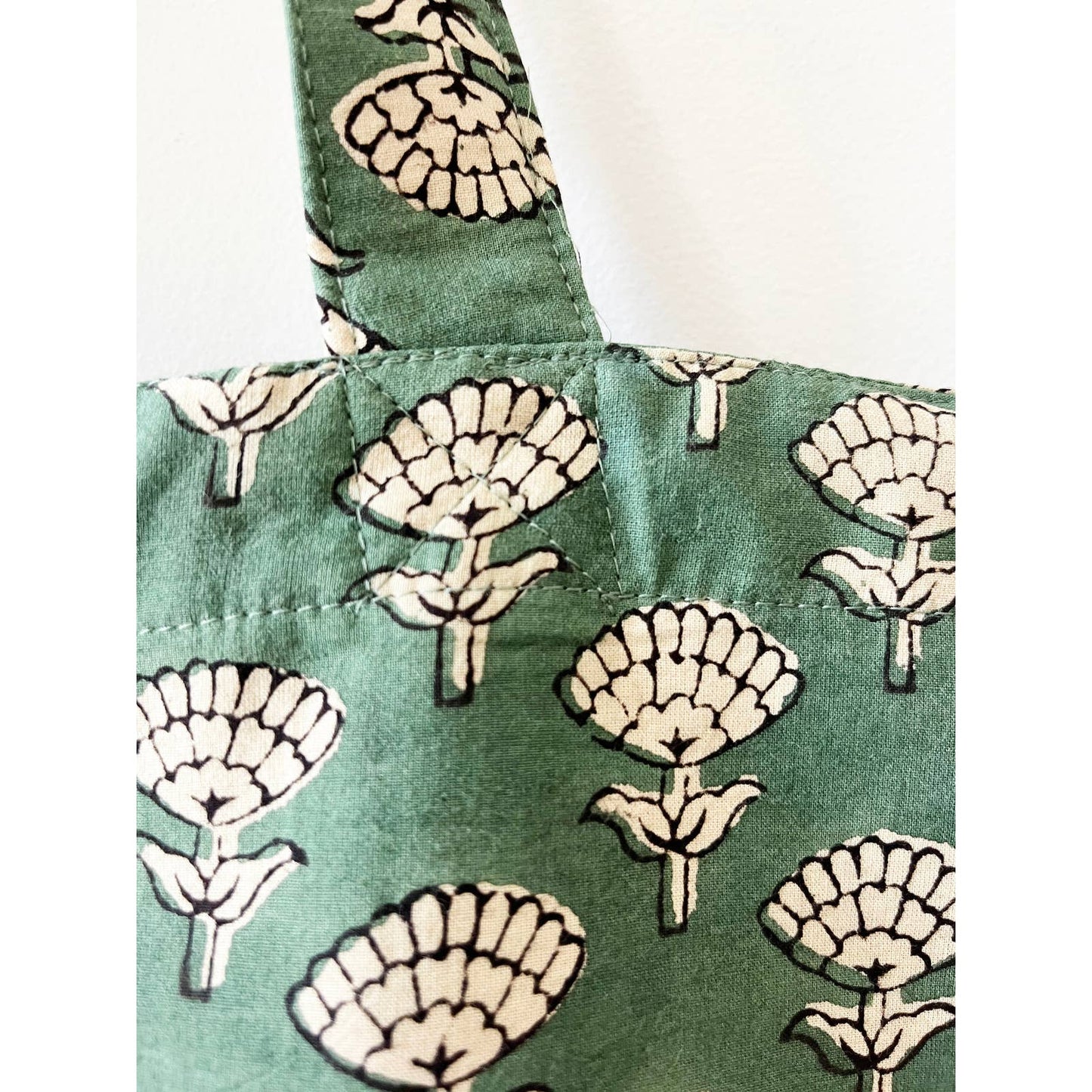 Green Flower Boho Print Tote Bag