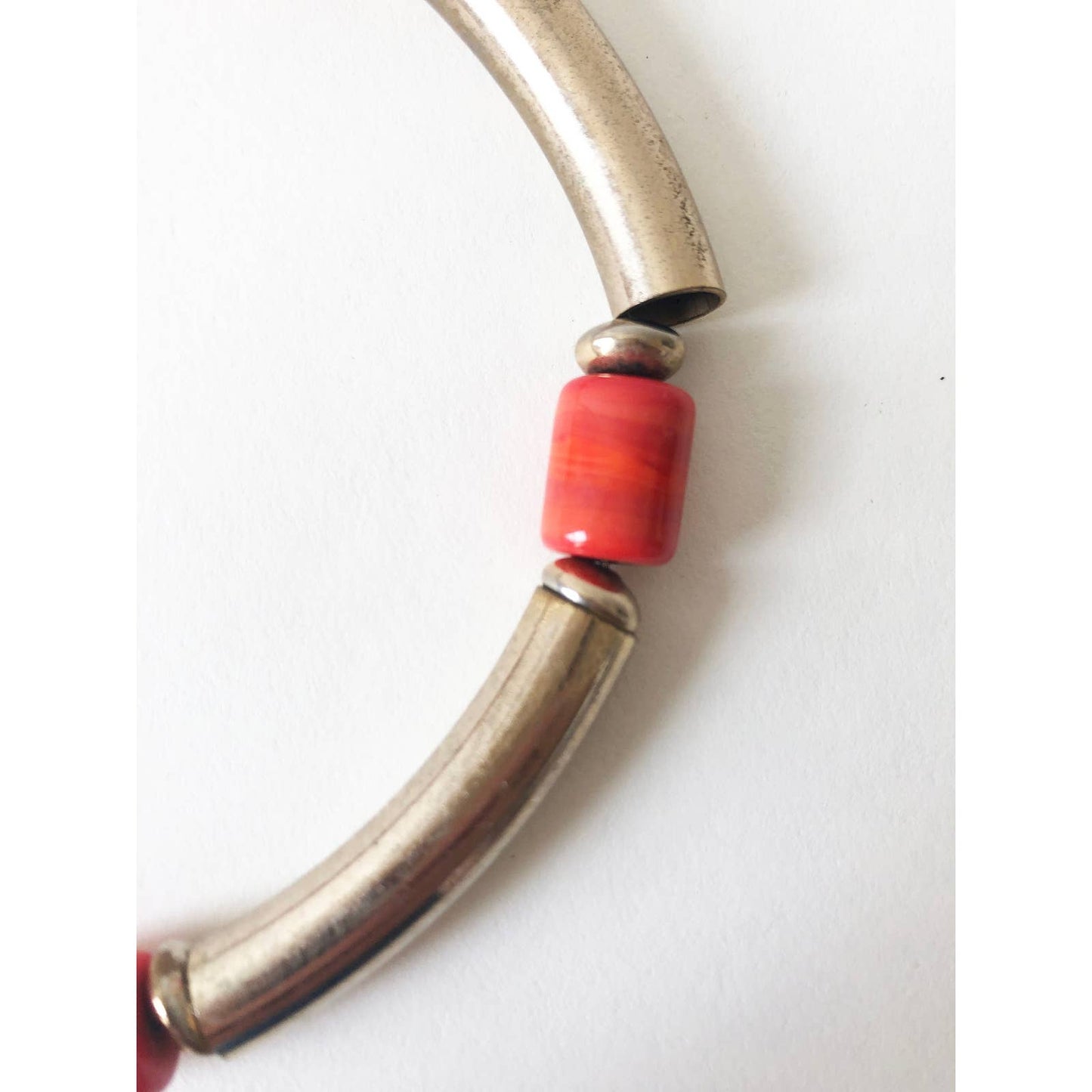 Vintage Chunky Choker Necklace with Brass and Orange Beads