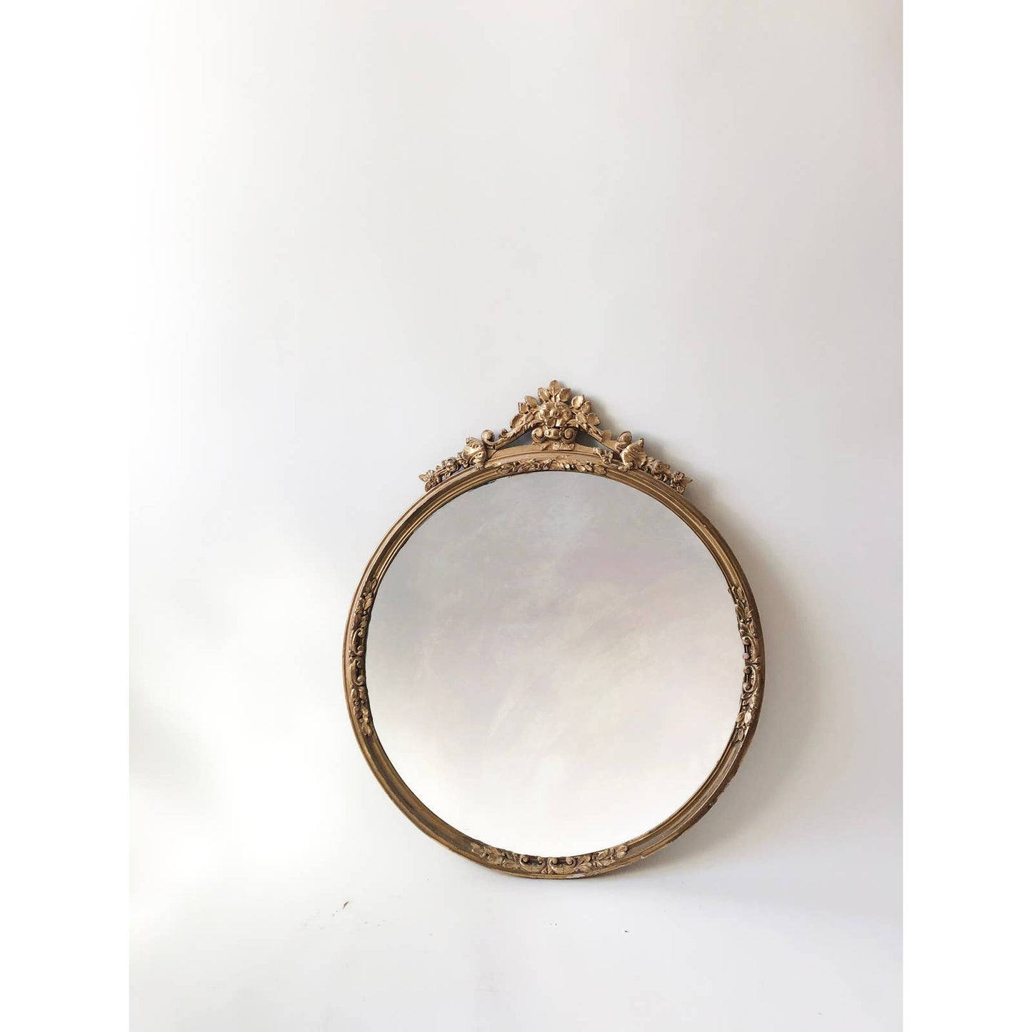 Antique Floral Gold Gilded Round Mirror