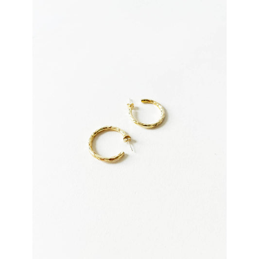 Hammered  Gold Plate Organic Hoops