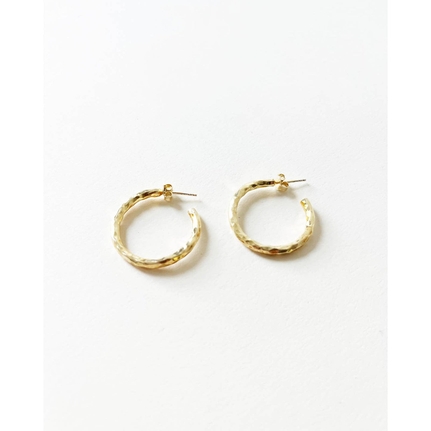 Hammered  Gold Plate Organic Hoops