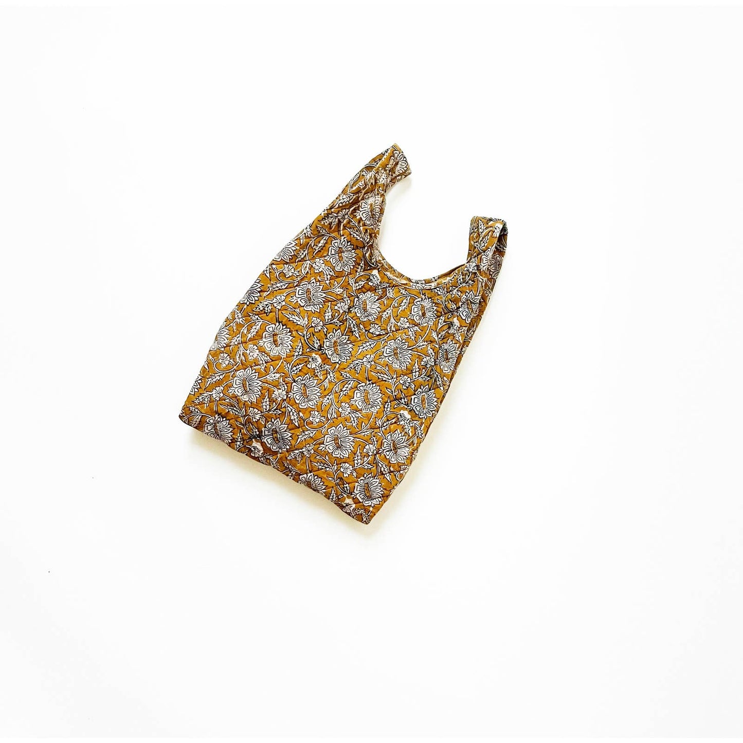 Yellow Floral Boho Print Quilted Mini Grocery Bag