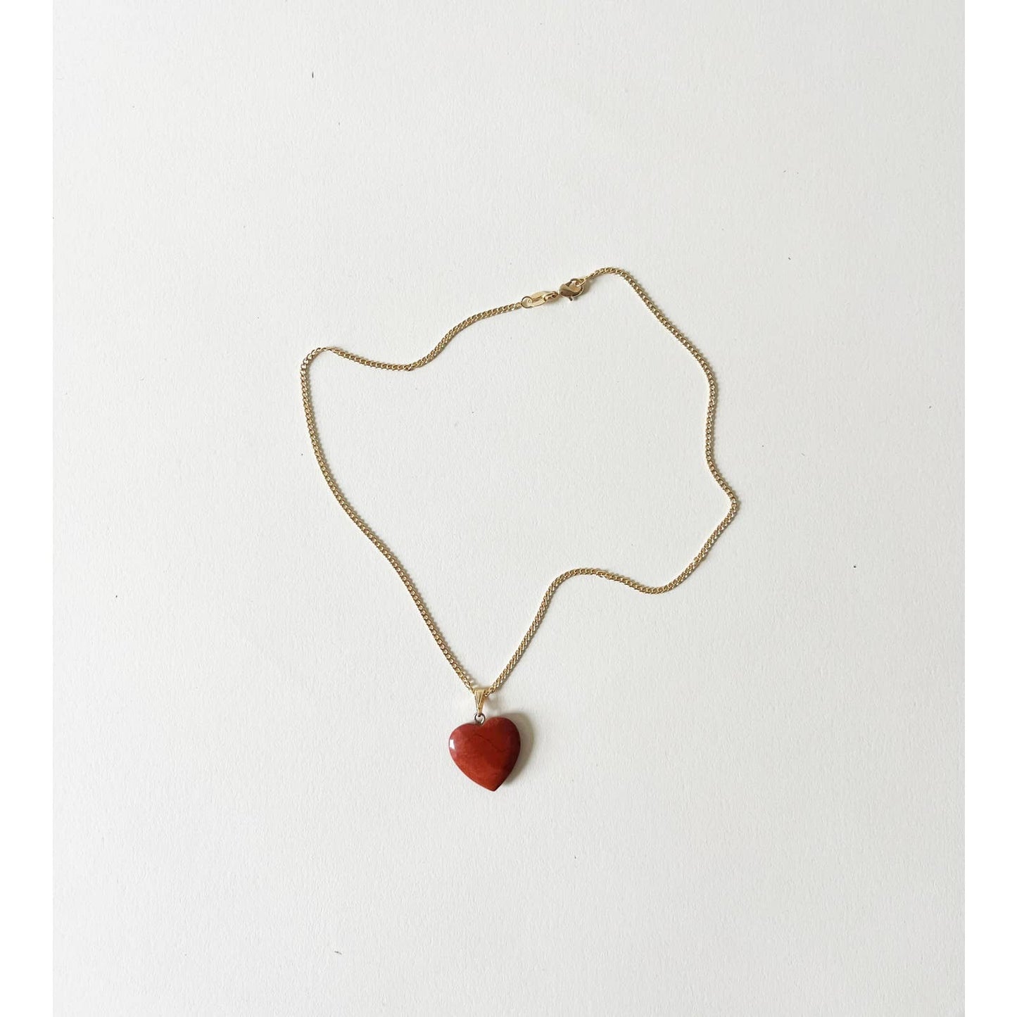 Handmade Stone Heart Charm Necklace on Gold Chain