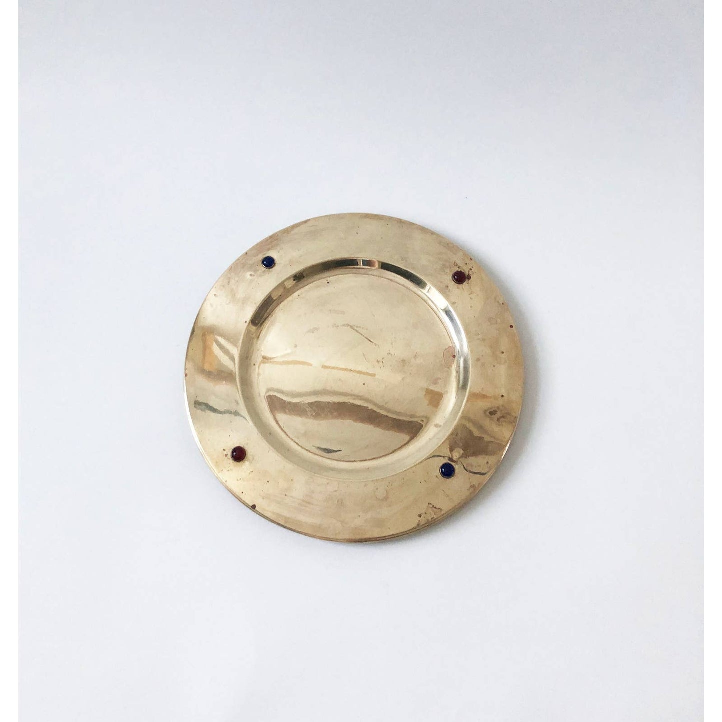 Vintage Brass Gold Round Tray w/ Jewels