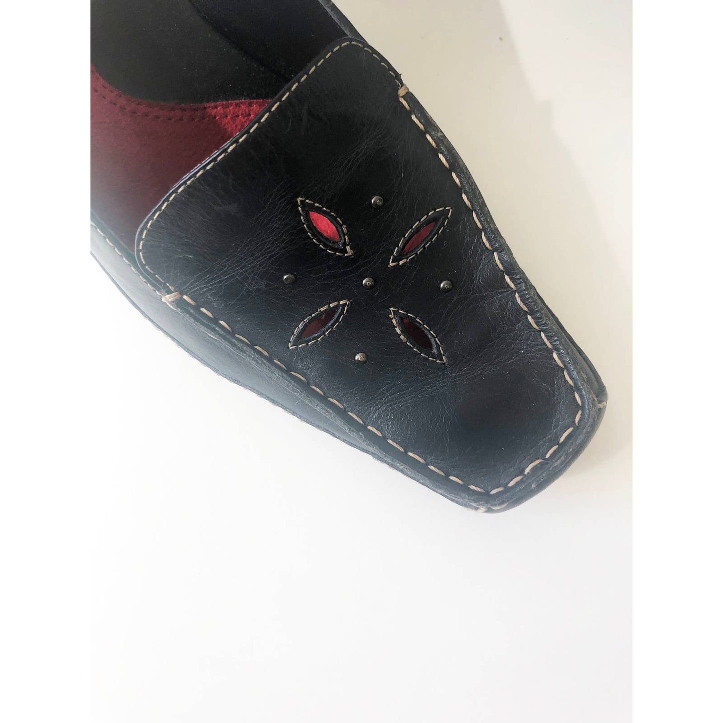 Vintage Black Y2k Boho Heels Square Toe Shoes Size Womens 8